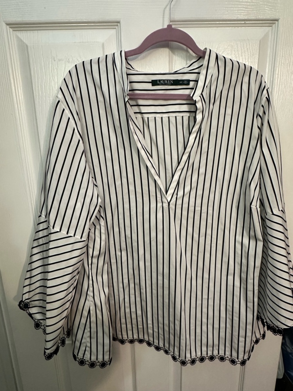 Ralph Lauren Black and White Vertical Stripe Blouse